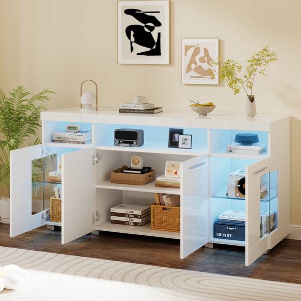 Sideboard Endymion Ⅰ Weiß - Holzwerkstoff - Glas - 140 x 70 x 40 cm