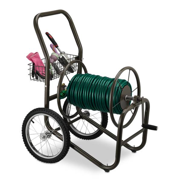 Dévidoir de tuyau brun avec panier Marron - Laiton - Acier - 58 x 100 x 88 cm