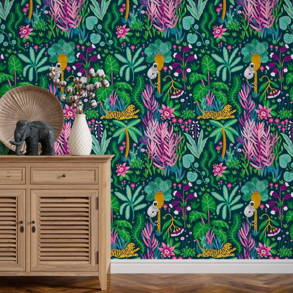 Papier Peint Jungle Tropicale Vert - Papier - 200 x 250 x 1 cm