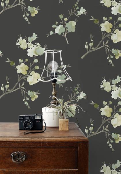 PP intissé éco texture fleurs de cerisie Noir - Polaire - 53 x 1005 x 1005 cm