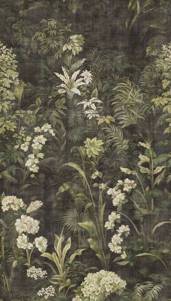 Fototapete Secret Garden Grau - Grün - Weiß - Fleece - Vinyl - 159 x 280 x 1 cm