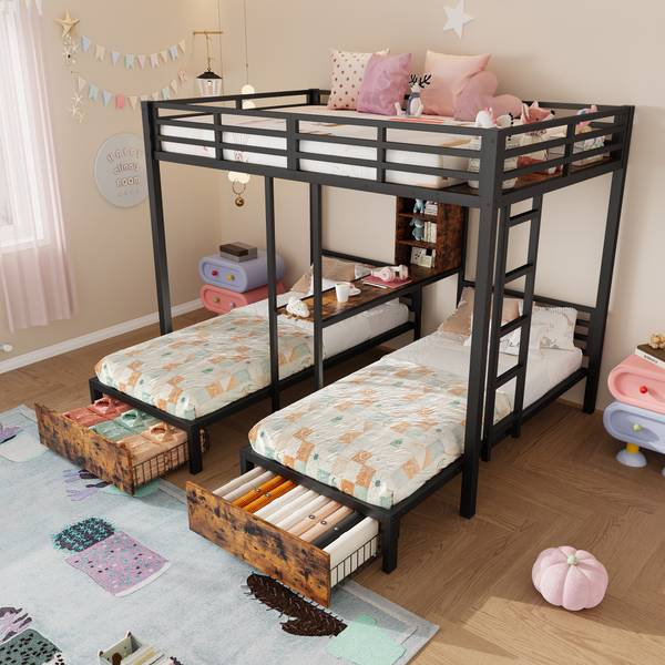 Etagenbett Arya Schwarz - Holzwerkstoff - Metall - 206 x 180 x 226 cm