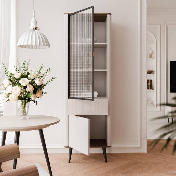 Vitrinenschrank NAVANI 60 Beige - Walnuss