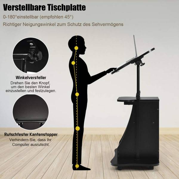 Laptoptafel ON32739NWNL zwart - plaatmateriaal op houtbasis - 40 x 110 x 55 cm