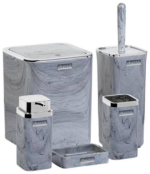 Badezimmerzubehör Marble 5er Set Grau - Kunststoff