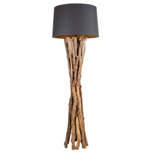 Stehlampe HARMONY NATURE Schwarz - Braun - Gold - Baumwollstoff - Wolle - Teakholz - 50 x 151 x 50 cm