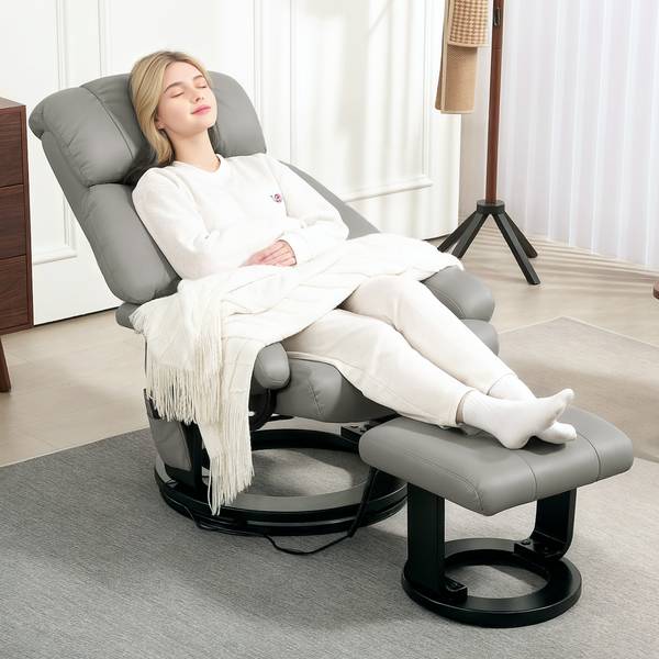 Relaxsessel mit Fußhocker 700-008V92GY Grau - Kunstleder - 80 x 102 x 76 cm