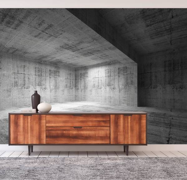 Fototapete Betonraum 3D Schwarz - Grau - Weiß - Vinyl - 350 x 255 x 1 cm