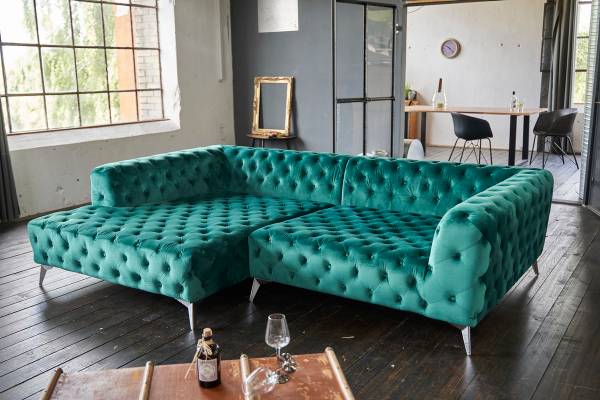 Ecksofa NARLA Chesterfield Velvet Grün - Samt - 279 x 71 x 190 cm