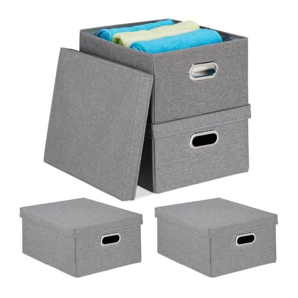 Boîte de rangement à couvercle lot de 4 Gris - Acier - 35 x 21 x 42 cm