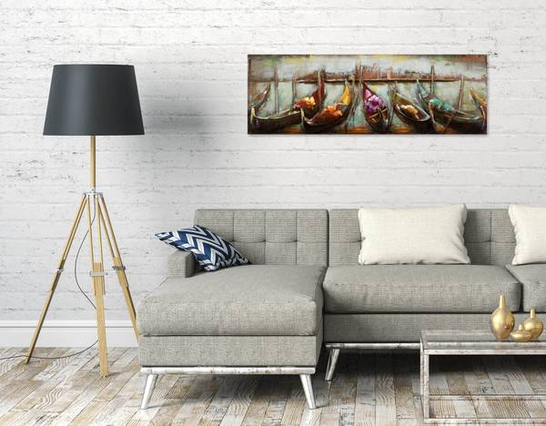 Metallbild Schiffe & Boote Mad Beige - Blau - Metall - 120 x 40 x 6 cm