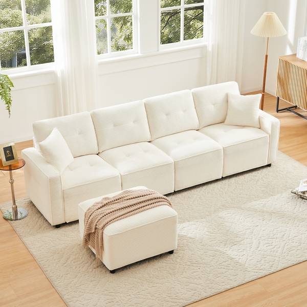 Ecksofa CHANGE Ⅳ Beige - Cord - 146 x 85 x 280 cm
