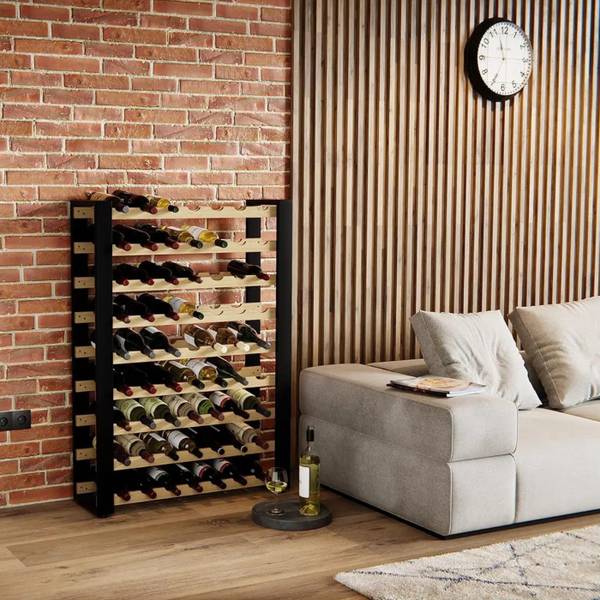 Weinregal Loft Schwarz - Braun - Kiefer - Stahl - 118 x 118 x 27 cm