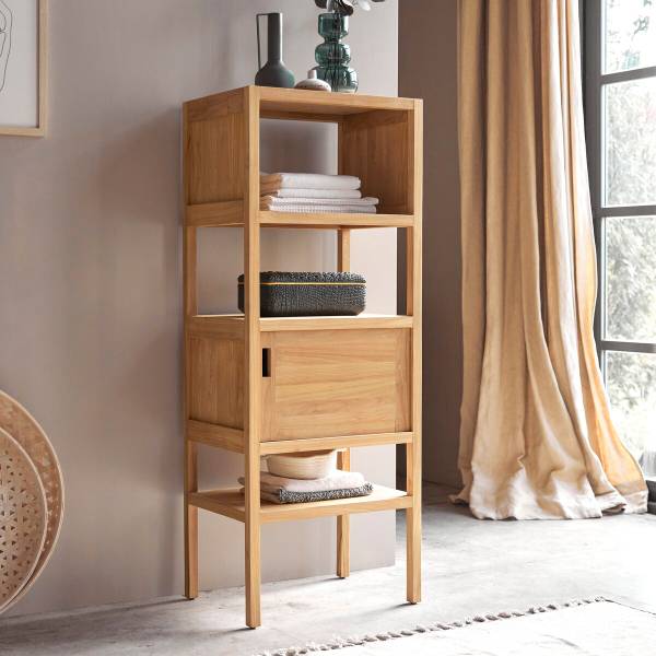 Hochschrank Arty Beige - Teakholz - 54 x 140 x 40 cm