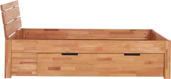 Massivholzbett Ema mit Bettkasten Braun - Wildeiche - 90 x 48 x 200 cm