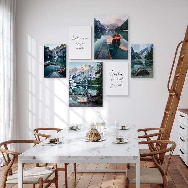 Leinwandbilder Set Zitate Landschaften Schwarz - Blau - Grün - Leinen - 90 x 80 x 80 cm