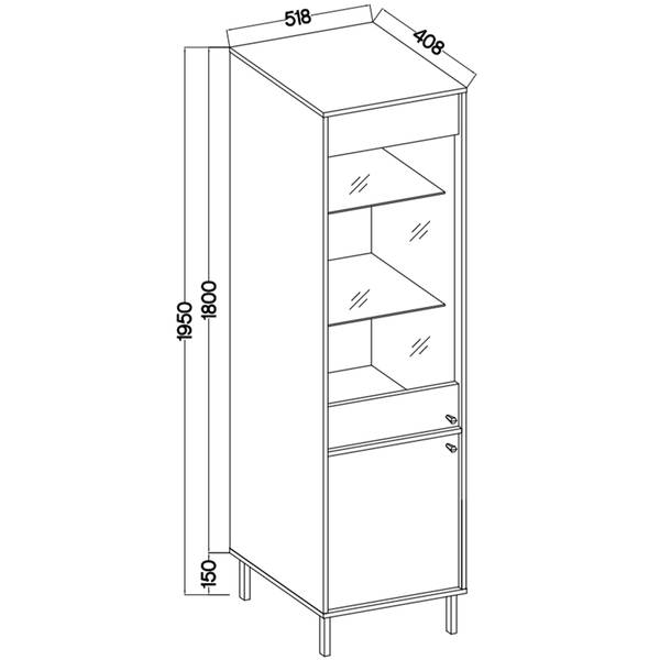 Vitrinekast FLOREN II grijs - plaatmateriaal op houtbasis - 52 x 195 x 41 cm