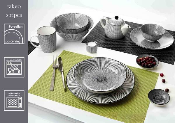 Dipschalen Takeo Stripes 12er Set Schwarz - Weiß - Porzellan - 8 x 3 x 8 cm