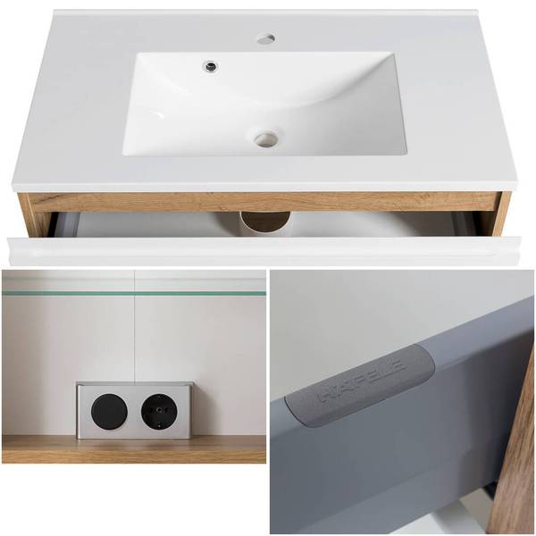 Badmöbel-Set VASTO-03-45 3er-Set Grau - Spiegelglas - 135 x 200 x 47 cm