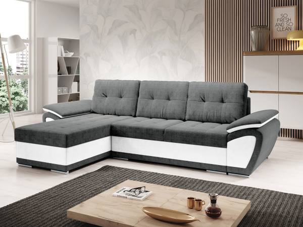 Ecksofa Enzo Weiß - Webstoff - 267 x 97 x 156 cm