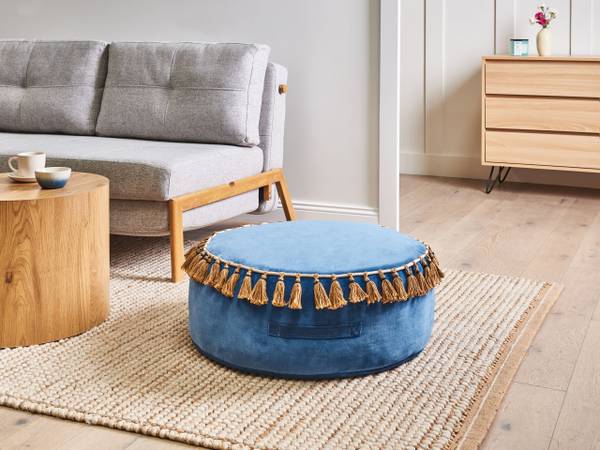 Poef GOTHA blauw - bruin - textiel - 60 x 25 x 60 cm