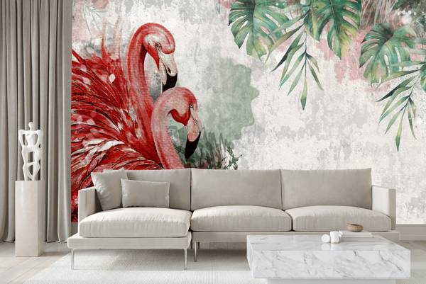 Vlies-Fotobehang FLAMINGO'S Blad Beton 300 x 210 x 210 cm