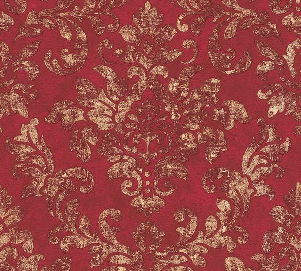 Barock Tapete Rot Vliestapete Gold - Rot
