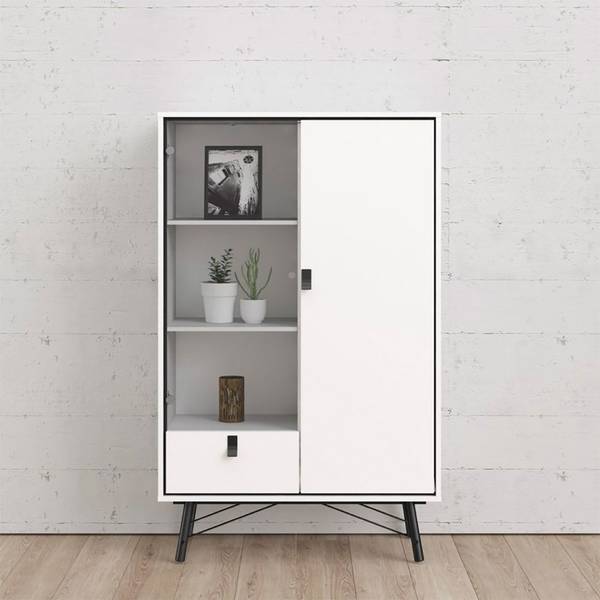 Vitrinenschrank Rye Weiß - Holz teilmassiv - 102 x 162 x 40 cm