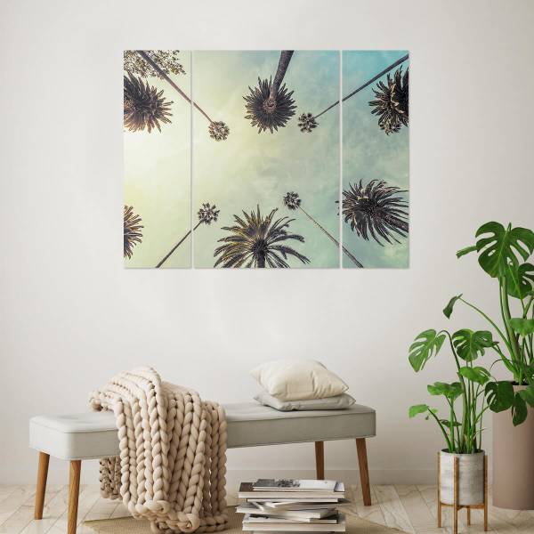 Triptyque sur toile palmiers 125x97 cm Vert - Acacia - 125 x 97 x 3 cm