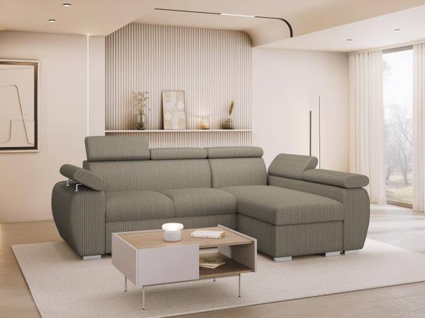 Ecksofa Boston Mini Cord Beige - Ecke davorstehend rechts