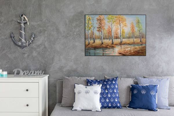 Acrylbild Handgemalt Wald & Bäume Xoc Blau - Orange - Baumwollstoff - 90 x 60 x 4 cm