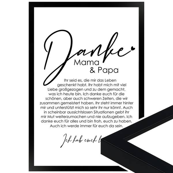 Danke Mama und Papa gerahmtes Poster 30 x 45 cm