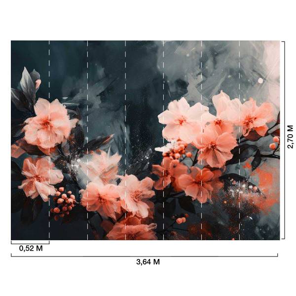 Tapete Rosen auf Grau Papier - 364 x 270 x 1890 cm