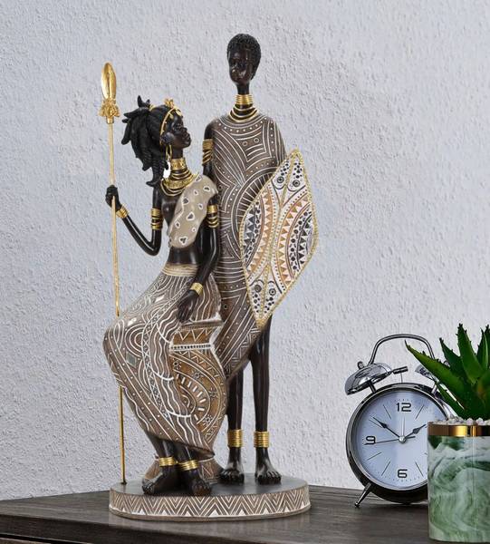 Skulptur Masai Tribal Famiglia Braun - Harz - 12 x 38 x 16 cm