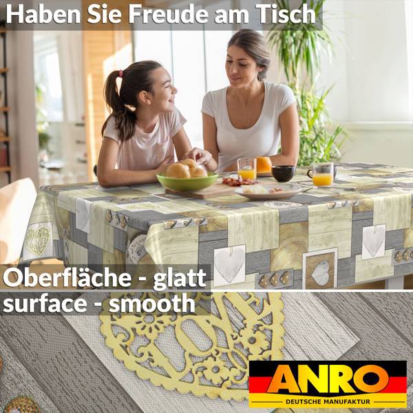 Wachstuchtischdecke Holz Herz mit SAUM Tiefe: 200 cm
