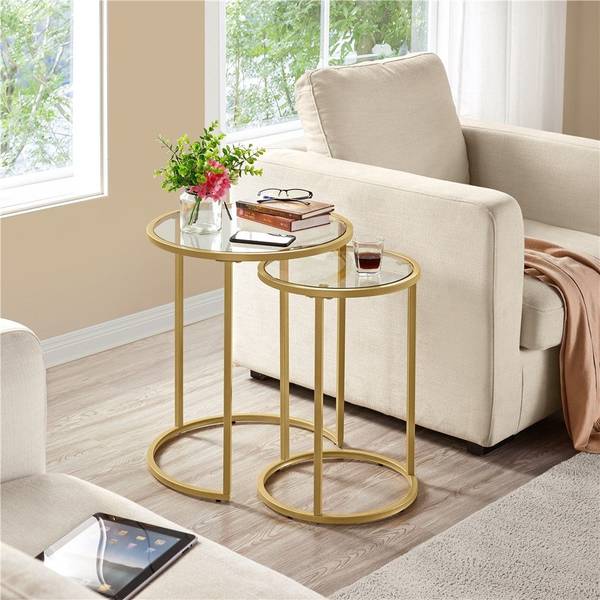 Beistelltisch Glas 2er-Set Gold - Metall - 59 x 59 x 49 cm