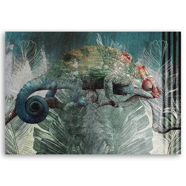 Tableau déco caméléon dans la jungle 100 x 70 cm