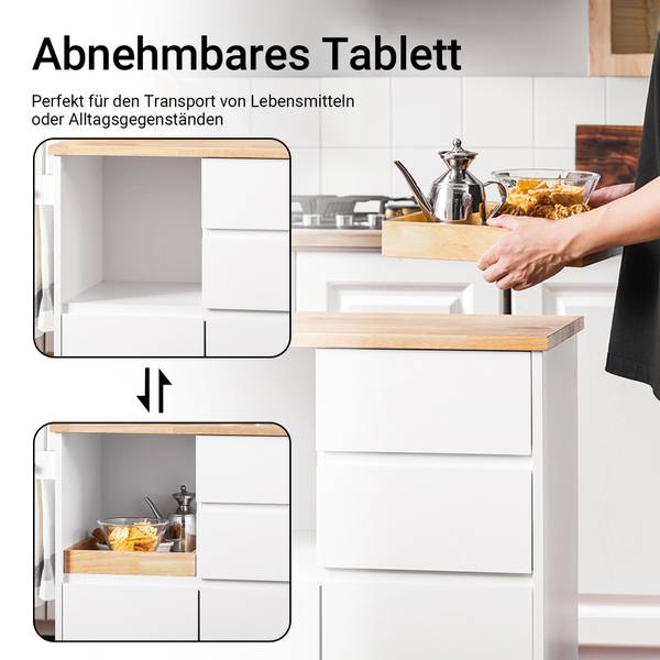 Küchenwagen FKW123-WN Weiß - Holzwerkstoff - 72 x 84 x 40 cm