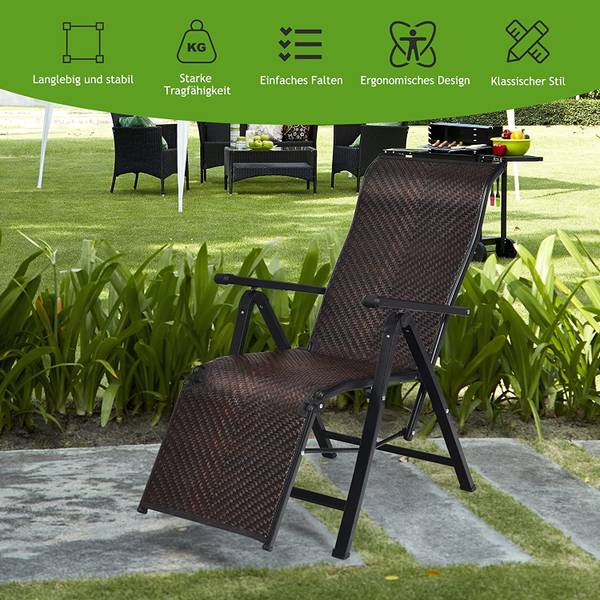 2er Liegestuhl klappbar Braun - Rattan - 59 x 76 x 152 cm