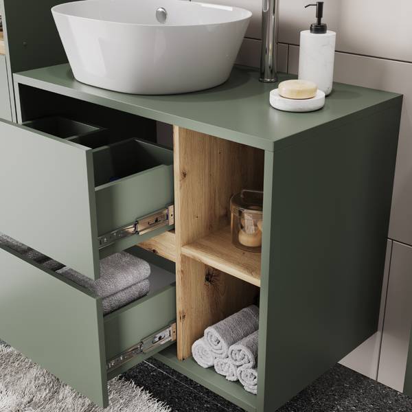Meuble sous vasque Viola 54870 Vert - Imitation chêne noueux