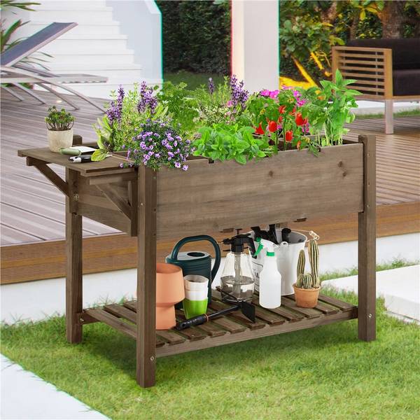 Hochbeet ARF06 Braun - Massivholz - 124 x 80 x 54 cm