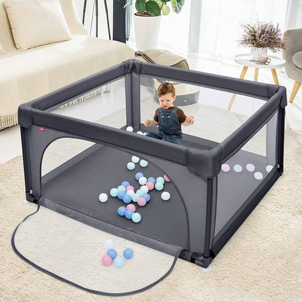 Baby Laufstall Laufgitter Grau - Textil - 120 x 68 x 120 cm