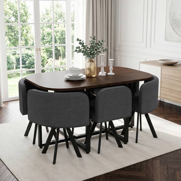 Essgruppe LineMU (7er Set) Grau - Walnuss Dekor