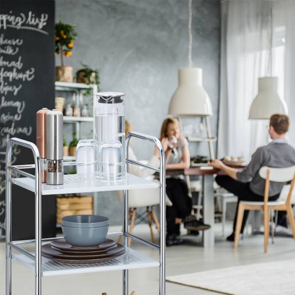 Keukentrolley metaal met 3 etages zilver - wit - ijzer - 41 x 75 x 31 cm