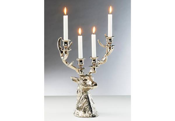 Kerzenhalter HIRSCHKOPF Silber - Metall - 20 x 41 x 31 cm