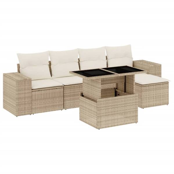 Garten-Lounge-Set 3036915-1 6-teilig Beige - Weiß - Polyrattan - 55 x 69 x 62 cm