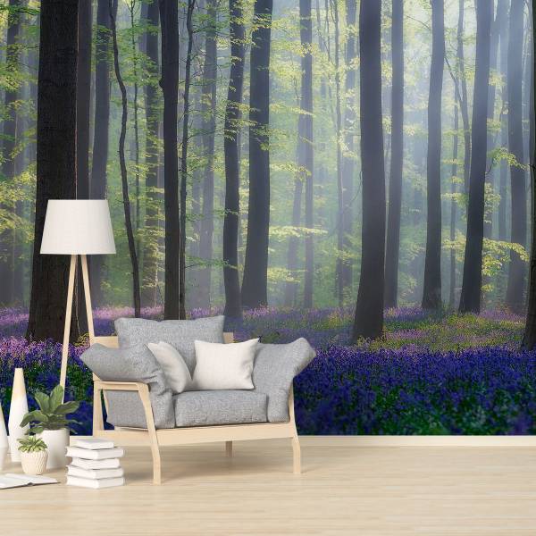 Panorama-Tapetehyazinthen und unterholz Grün - Papier - 364 x 270 x 1890 cm