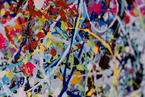 Acrylbild Handgemalt Action Painting Zap Baumwollstoff - 100 x 75 x 4 cm