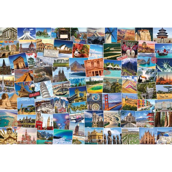 Puzzle 1000 Teile Rund – 69 Cm Durchmesser, Motiv „Weltkugel Mit Sehenswürdigkeiten“, Gehirntraining