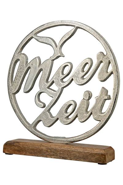 Standrelief Meerzeit Braun - Silber - Metall - Massivholz - 22 x 25 x 5 cm